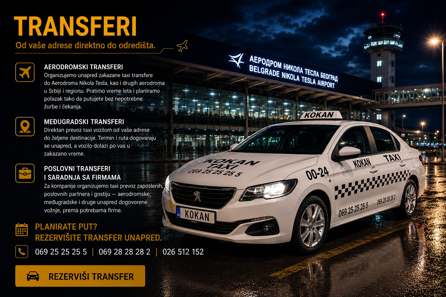 Kokan Taxi transferi — aerodromski, međugradski i poslovni transferi